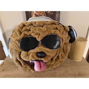 Plush Pug Dog Head furry Costume Accessory with Headphones and Sunglasses mascot